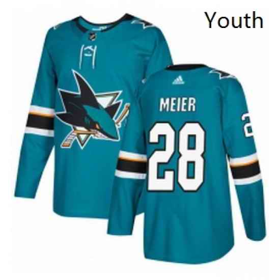 Youth Adidas San Jose Sharks 28 Timo Meier Authentic Teal Green Home NHL Jersey